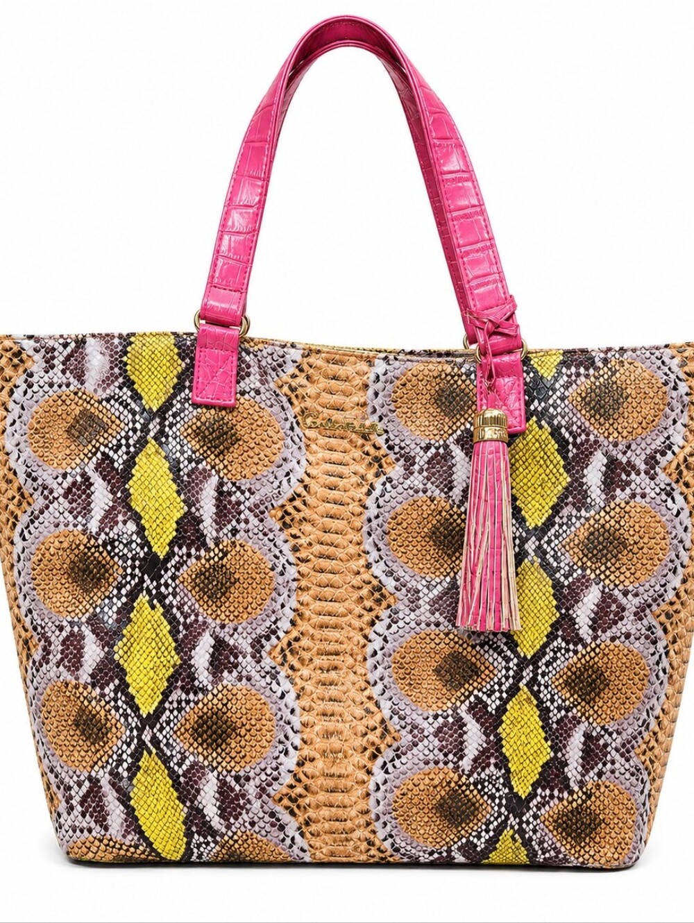 Carlos Falchi Women's Snake-Print Tote Bag with Pink Handles